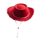 Maxbell 6xFelt Cowboy Hat Cowgirl Hats with Wind Lanyard Sunhat for Holiday Dress up Red