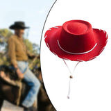Maxbell 6xFelt Cowboy Hat Cowgirl Hats with Wind Lanyard Sunhat for Holiday Dress up Red