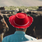 Maxbell 6xFelt Cowboy Hat Cowgirl Hats with Wind Lanyard Sunhat for Holiday Dress up Red