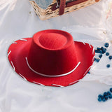 Maxbell 6xFelt Cowboy Hat Cowgirl Hats with Wind Lanyard Sunhat for Holiday Dress up Red