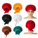 Maxbell 3xAfrican Turban Women Sequin Headwear Head Scarf Hair Cover Girls Headwrap Red