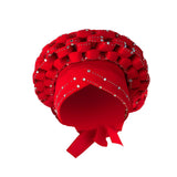 Maxbell 2xAfrican Turban Women Sequin Headwear Head Scarf Hair Cover Girls Headwrap Red