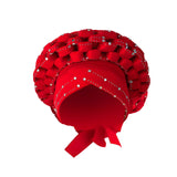 Maxbell 3xAfrican Turban Women Sequin Headwear Head Scarf Hair Cover Girls Headwrap Red