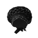 Maxbell 2xAfrican Turban Women Sequin Headwear Head Scarf Hair Cover Girls Headwrap Black