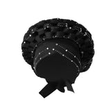 Maxbell 3xAfrican Turban Women Sequin Headwear Head Scarf Hair Cover Girls Headwrap Black