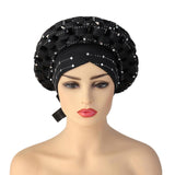 Maxbell 3xAfrican Turban Women Sequin Headwear Head Scarf Hair Cover Girls Headwrap Black