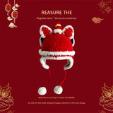 Maxbell Tradition Hat Chinese Style Warm Crochet with Pom Autumn and Winter red adult