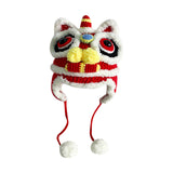 Maxbell Tradition Hat Chinese Style Warm Crochet with Pom Autumn and Winter red adult