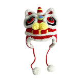 Maxbell Tradition Hat Chinese Style Warm Crochet with Pom Autumn and Winter red adult