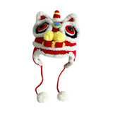 Maxbell Tradition Hat Chinese Style Warm Crochet with Pom Autumn and Winter red adult