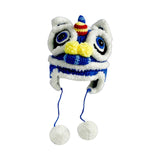 Maxbell Tradition Hat Chinese Style Warm Crochet with Pom Autumn and Winter blue adult
