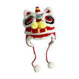 Maxbell Tradition Hat Chinese Style Warm Crochet with Pom Autumn and Winter kid red