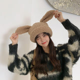 Maxbell Cartoon Women Hat Plush Outdoor Rabbit Ear Slouchy Hat Winter Warm khaki