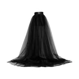 Maxbell 2xWomen Tulle Tutu Long Skirt Lace up Solid Color for Party Cosplay Evening black