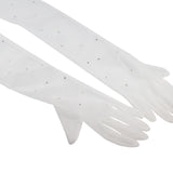 Maxbell 2xBridal Gloves Full Finger with Rhinestones Mesh Opera Gloves for Accessories
