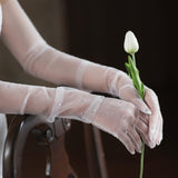 Maxbell 2xBridal Gloves Full Finger with Rhinestones Mesh Opera Gloves for Accessories