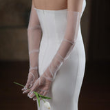 Maxbell 2xBridal Gloves Full Finger with Rhinestones Mesh Opera Gloves for Accessories