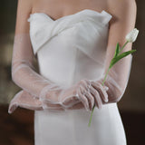Maxbell 2xBridal Gloves Full Finger with Rhinestones Mesh Opera Gloves for Accessories