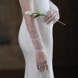 Maxbell 2xBridal Gloves Full Finger with Rhinestones Mesh Opera Gloves for Accessories