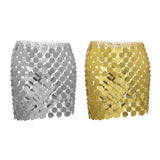 Maxbell 2xMetal Sequin Skirt Hollow Out Bohemian Shiny for Dance Beach Aureate