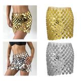 Maxbell 3xMetal Sequin Skirt Hollow Out Bohemian Shiny for Dance Beach Aureate
