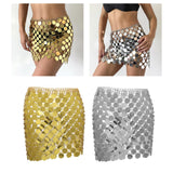 Maxbell 3xMetal Sequin Skirt Hollow Out Bohemian Shiny for Dance Beach Aureate