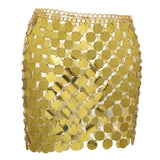 Maxbell 4xMetal Sequin Skirt Hollow Out Bohemian Shiny for Dance Beach Aureate