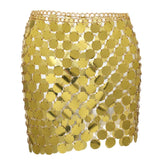 Maxbell 2xMetal Sequin Skirt Hollow Out Bohemian Shiny for Dance Beach Aureate