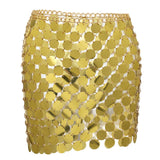 Maxbell 4xMetal Sequin Skirt Hollow Out Bohemian Shiny for Dance Beach Aureate