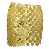Maxbell 4xMetal Sequin Skirt Hollow Out Bohemian Shiny for Dance Beach Aureate