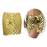 Maxbell 3xMetal Sequin Skirt Hollow Out Bohemian Shiny for Dance Beach Aureate