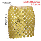 Maxbell 2xMetal Sequin Skirt Hollow Out Bohemian Shiny for Dance Beach Aureate