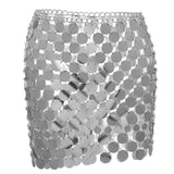 Maxbell 4xMetal Sequin Skirt Hollow Out Bohemian Shiny for Dance Beach Argent