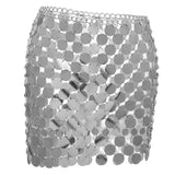 Maxbell 3xMetal Sequin Skirt Hollow Out Bohemian Shiny for Dance Beach Argent