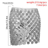 Maxbell 2xMetal Sequin Skirt Hollow Out Bohemian Shiny for Dance Beach Argent