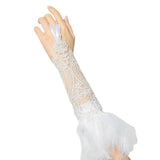 Maxbell 2xWomen's Lace Glove with Feather Gothic for Wedding Costume Accessories White