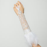 Maxbell 4xWomen's Lace Glove with Feather Gothic for Wedding Costume Accessories White