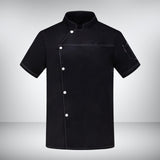 Maxbell 2xUnisex Chef Coat Short Sleeve Top Uniform Chef Clothes Chef Jacket for Cafe Black 2XL