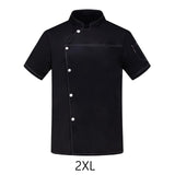 Maxbell 2xUnisex Chef Coat Short Sleeve Top Uniform Chef Clothes Chef Jacket for Cafe Black 2XL