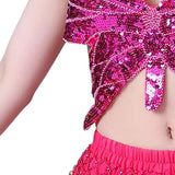 Maxbell 2xSequin Butterfly Crop Top Halloween Party Belly Dance Club Rave Rose Red