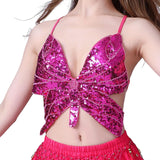 Maxbell 3xSequin Butterfly Crop Top Halloween Party Belly Dance Club Rave Rose Red
