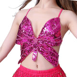 Maxbell 2xSequin Butterfly Crop Top Halloween Party Belly Dance Club Rave Rose Red