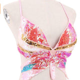 Maxbell 2xSequin Butterfly Crop Top Halloween Party Belly Dance Club Rave Pink