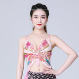 Maxbell 2xSequin Butterfly Crop Top Halloween Party Belly Dance Club Rave Pink