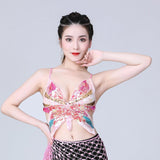 Maxbell 3xSequin Butterfly Crop Top Halloween Party Belly Dance Club Rave Pink