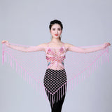 Maxbell 2xSequin Butterfly Crop Top Halloween Party Belly Dance Club Rave Pink