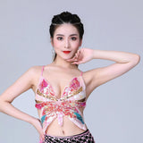 Maxbell 3xSequin Butterfly Crop Top Halloween Party Belly Dance Club Rave Pink