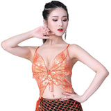 Maxbell 3xSequin Butterfly Crop Top Halloween Party Belly Dance Club Rave Orange