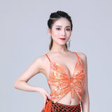Maxbell 2xSequin Butterfly Crop Top Halloween Party Belly Dance Club Rave Orange