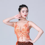 Maxbell 2xSequin Butterfly Crop Top Halloween Party Belly Dance Club Rave Orange
